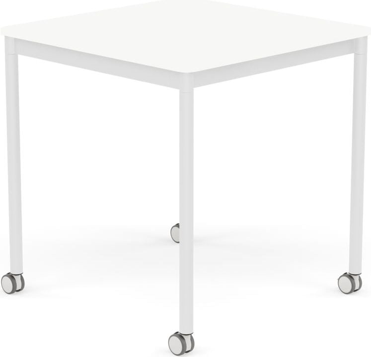 Base Tisch mit Rollen 70 cm quadratisch weiß laminiertes ABS weiße Beine
