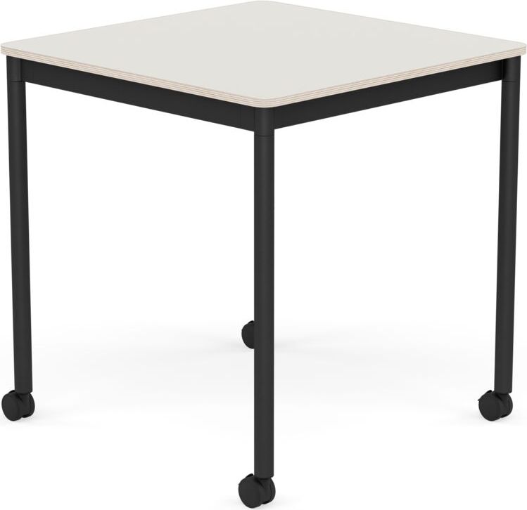 Base Tisch mit Rollen 70 cm quadratisch weiß Nanolaminat schwarze Beine
