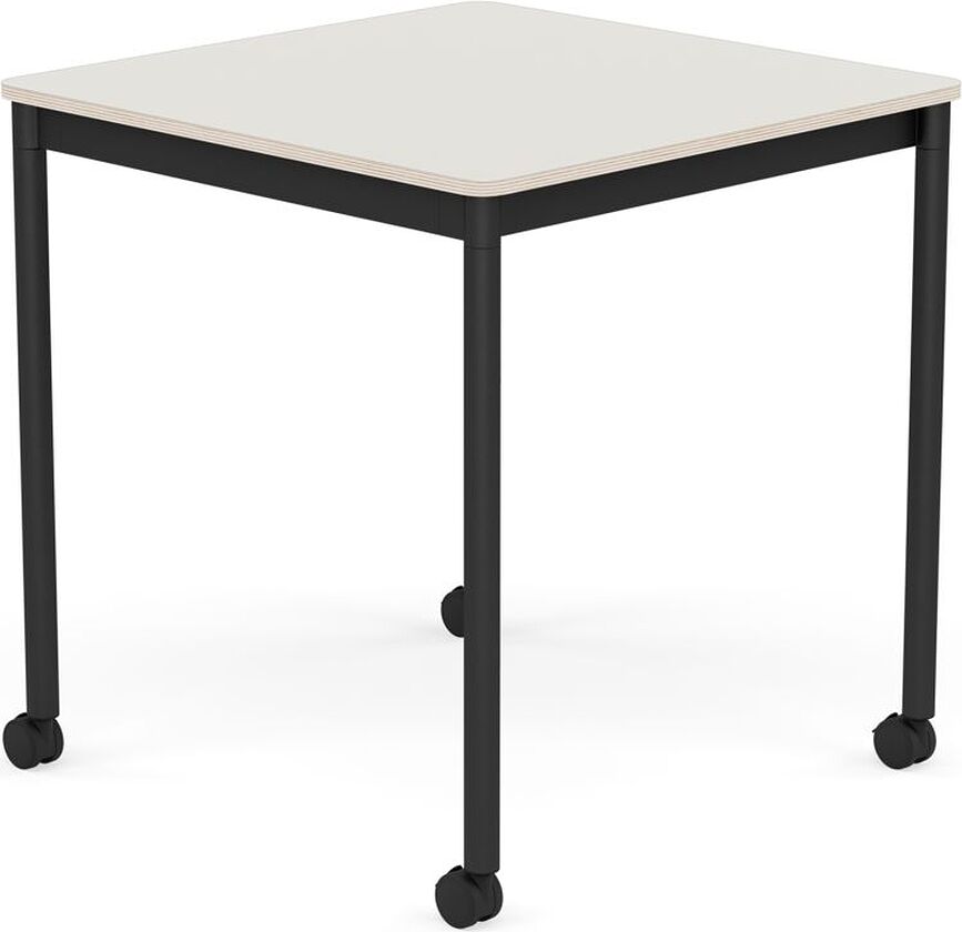 Base Tisch mit Rollen 70 cm quadratisch weiß Nanolaminat schwarze Beine