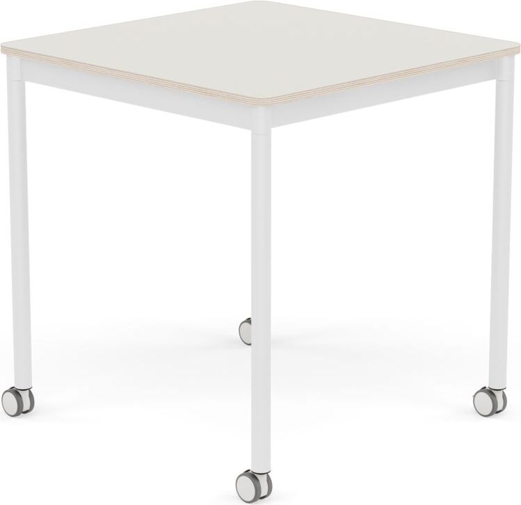 Base Tisch mit Rollen 70 cm quadratisch weiß Nanolaminat weiße Beine