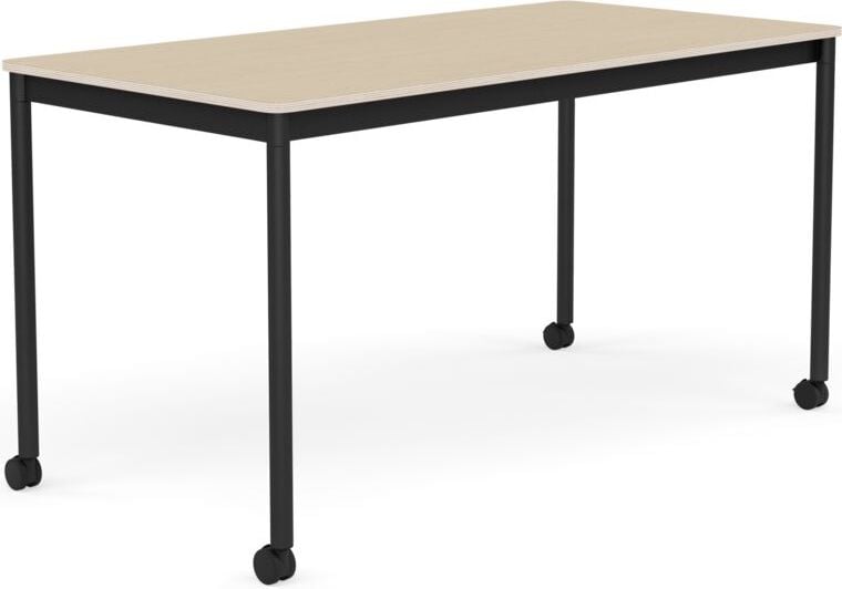 Base Tisch mit Rollen 70 x 140 cm lackiertes Eichenfurnier schwarze Beine