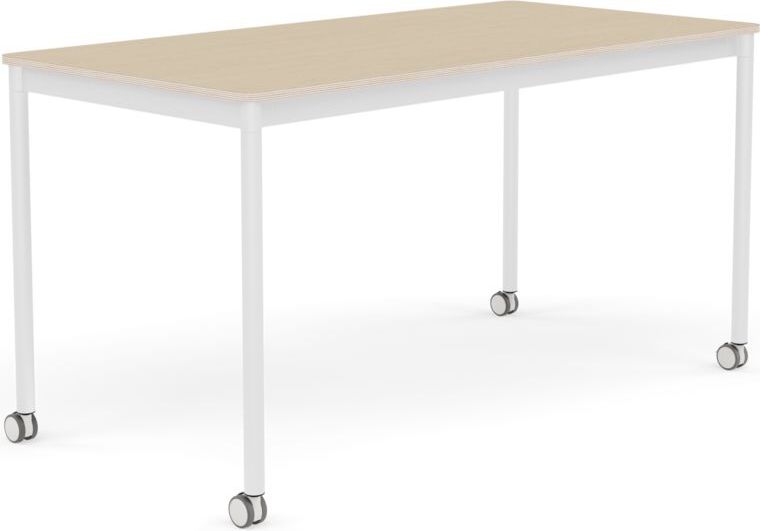 Base Tisch mit Rollen 70 x 140 cm lackiertes Eichenfurnier weiße Beine