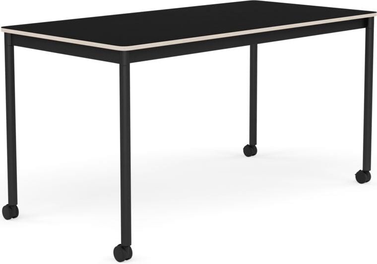 Base Tisch mit Rollen 70 x 140 cm schwarz laminiert schwarze Beine