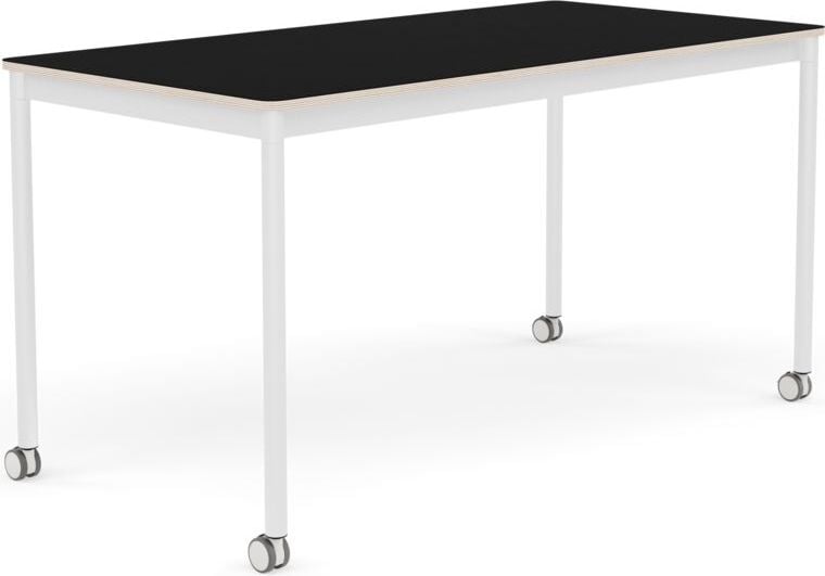 Base Tisch mit Rollen 70 x 140 cm schwarz laminiert weiße Beine