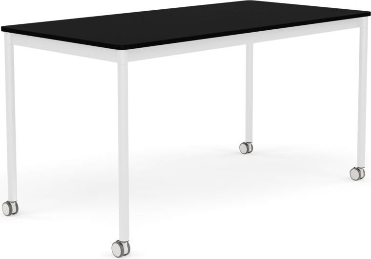 Base Tisch mit Rollen 70 x 140 cm schwarz laminiertes ABS weiße Beine