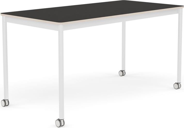 Base Tisch mit Rollen 70 x 140 cm schwarz Linoleum weiße Beine