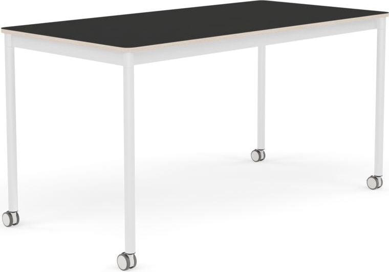 Base Tisch mit Rollen 70 x 140 cm schwarz Nanolaminat weiße Beine