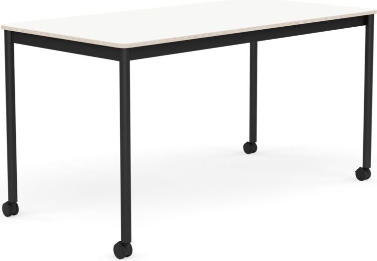 Base Tisch mit Rollen 70 x 140 cm weiß laminiert schwarze Beine