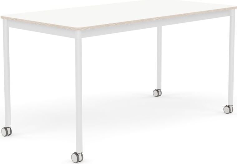 Base Tisch mit Rollen 70 x 140 cm weiß laminiert weiße Beine