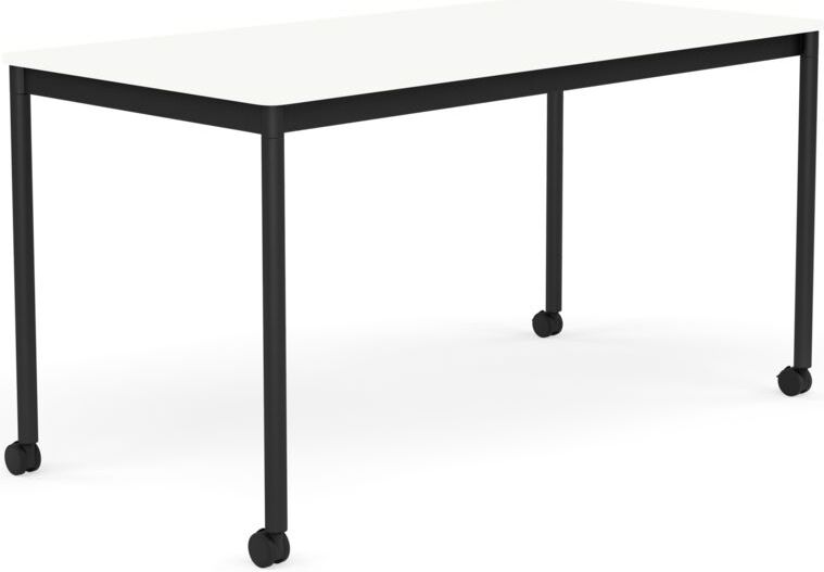 Base Tisch mit Rollen 70 x 140 cm weiß laminiertes ABS schwarze Beine