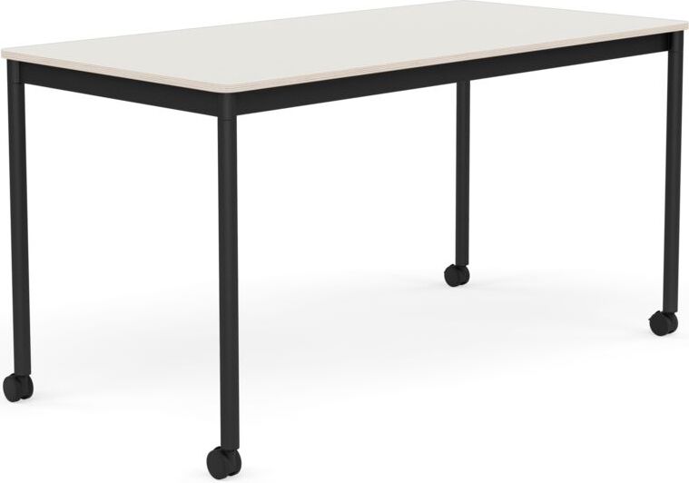 Base Tisch mit Rollen 70 x 140 cm weiß Nanolaminat schwarze Beine