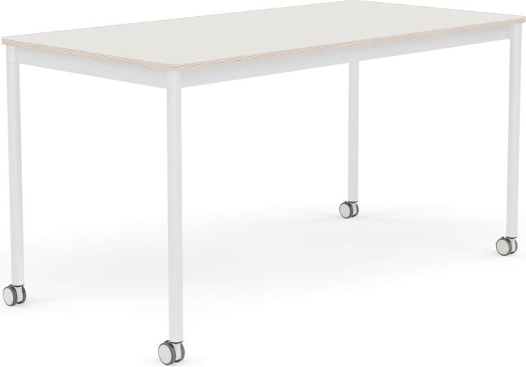 Base Tisch mit Rollen 70 x 140 cm weiß Nanolaminat weiße Beine