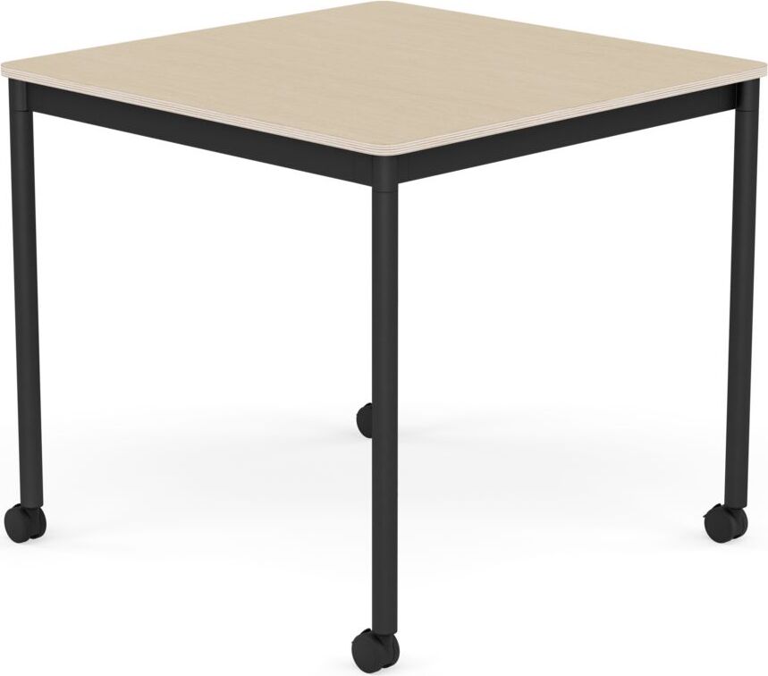 Base Tisch mit Rollen 80 cm quadratisch lackiertes Eichenfurnier schwarze Beine