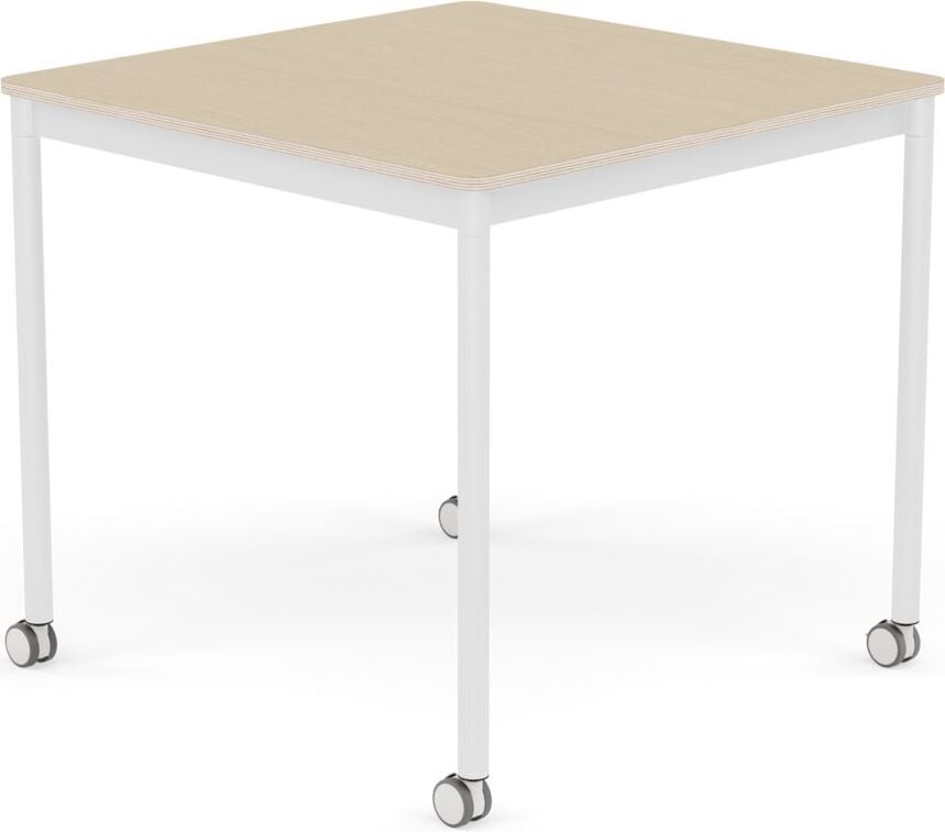Base Tisch mit Rollen 80 cm quadratisch lackiertes Eichenfurnier weiße Beine