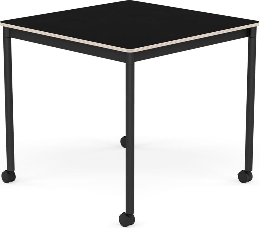Base Tisch mit Rollen 80 cm quadratisch schwarz laminiert schwarze Beine