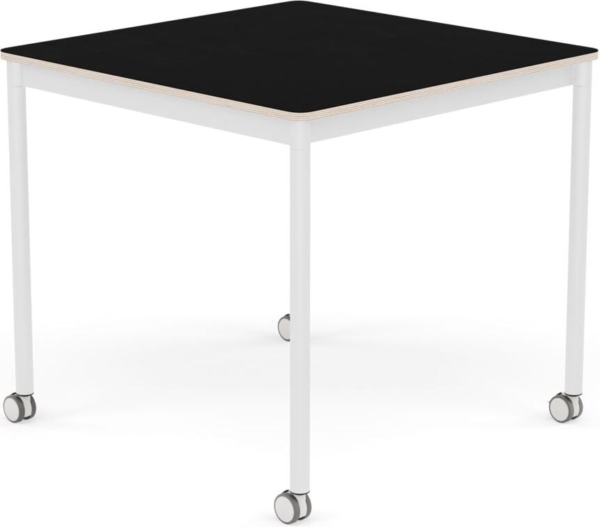 Base Tisch mit Rollen 80 cm quadratisch schwarz laminiert weiße Beine