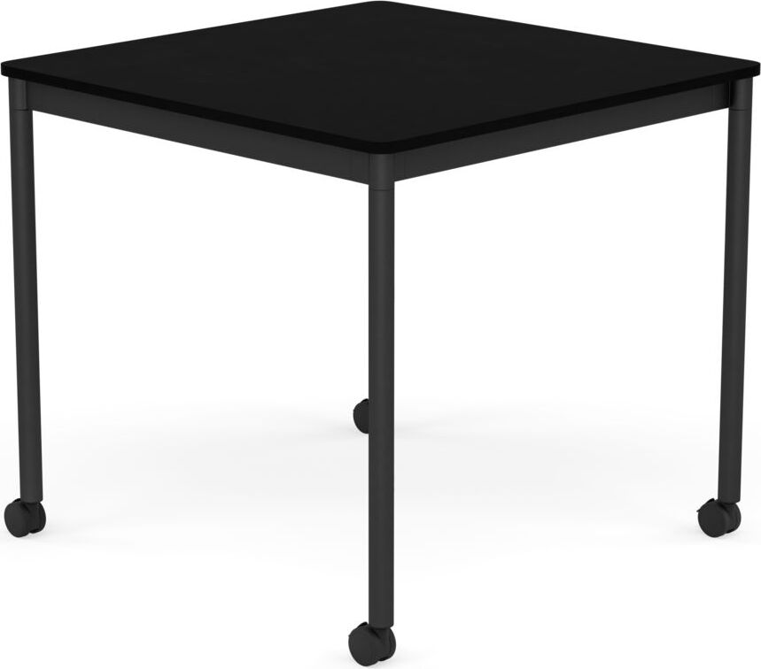 Base Tisch mit Rollen 80 cm quadratisch schwarz laminiertes ABS schwarze Beine