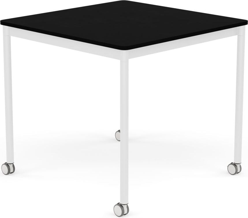 Base Tisch mit Rollen 80 cm quadratisch schwarz laminiertes ABS weiße Beine