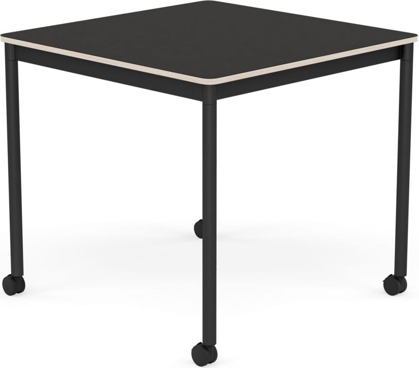 Base Tisch mit Rollen 80 cm quadratisch schwarz Linoleum schwarze Beine