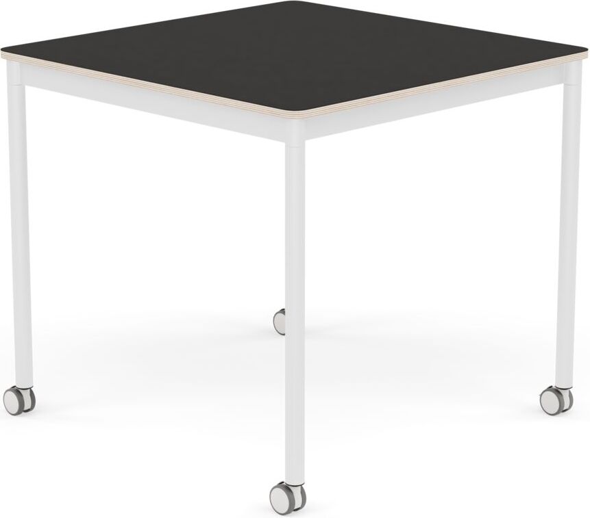 Base Tisch mit Rollen 80 cm quadratisch schwarz Linoleum weiße Beine