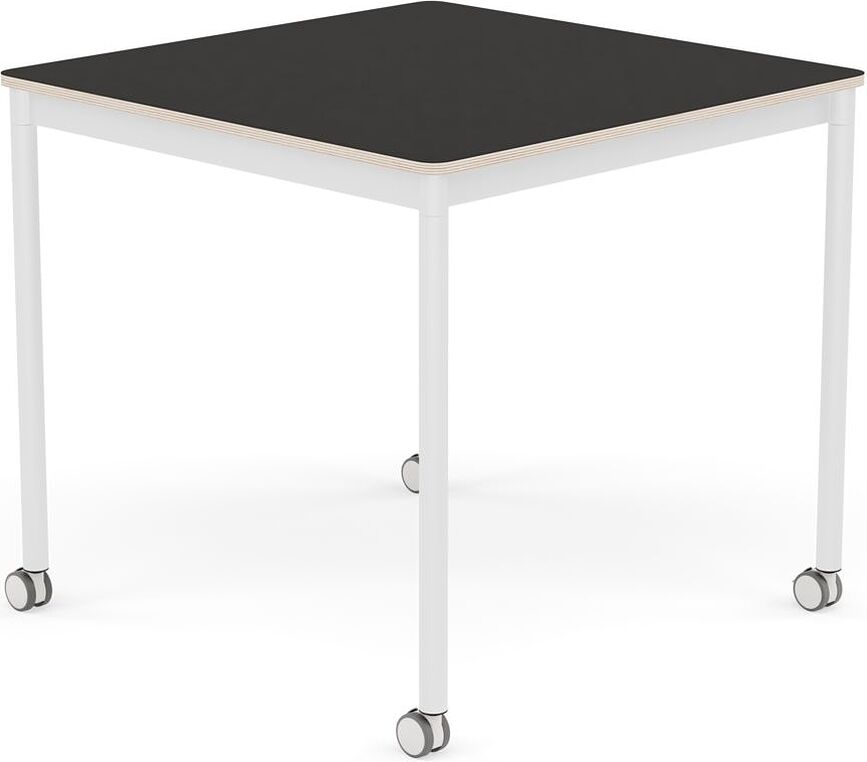 Base Tisch mit Rollen 80 cm quadratisch schwarz Linoleum weiße Beine
