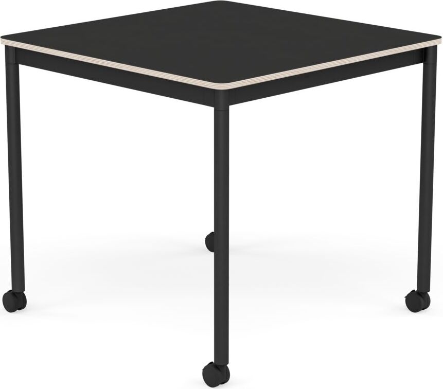 Base Tisch mit Rollen 80 cm quadratisch schwarz Nanolaminat schwarze Beine