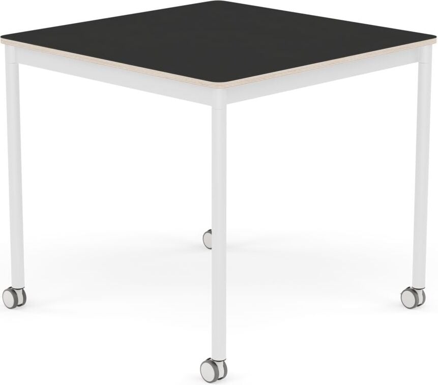 Base Tisch mit Rollen 80 cm quadratisch schwarz Nanolaminat weiße Beine