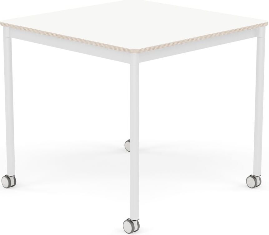 Base Tisch mit Rollen 80 cm quadratisch weiß laminiert weiße Beine
