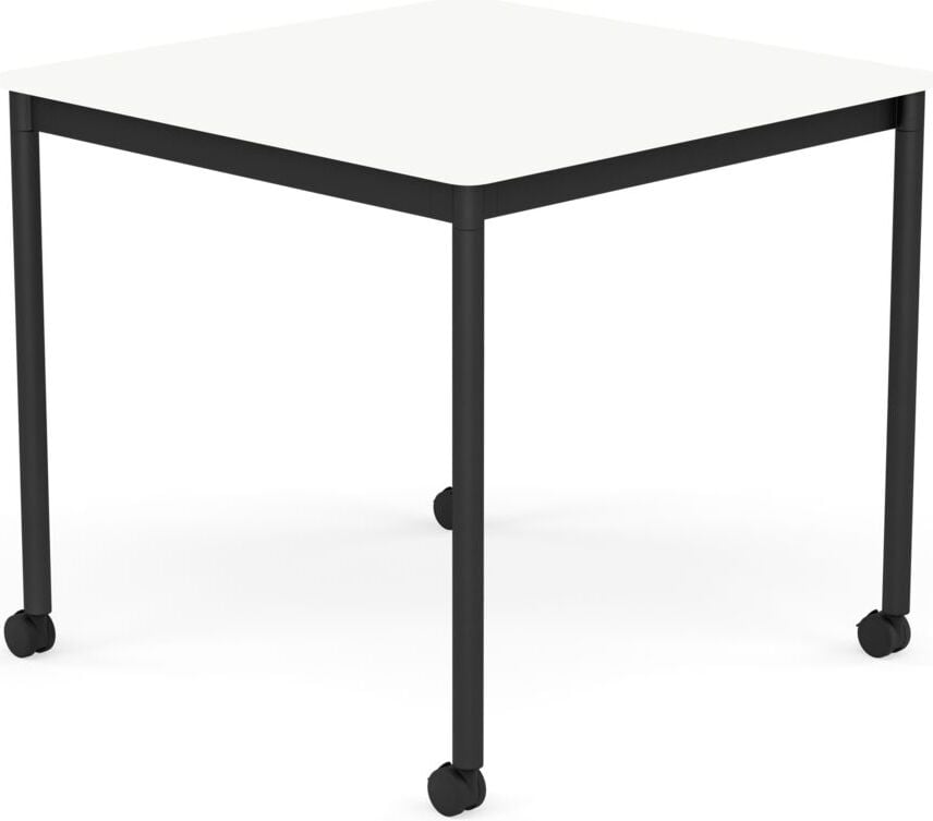 Base Tisch mit Rollen 80 cm quadratisch weiß laminiertes ABS schwarze Beine