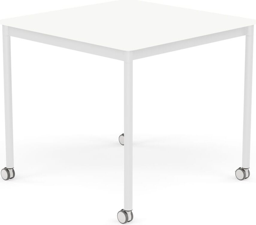 Base Tisch mit Rollen 80 cm quadratisch weiß laminiertes ABS weiße Beine