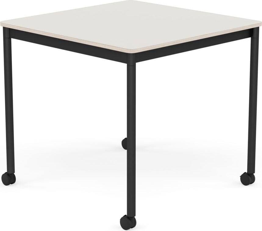 Base Tisch mit Rollen 80 cm quadratisch weiß Nanolaminat schwarze Beine