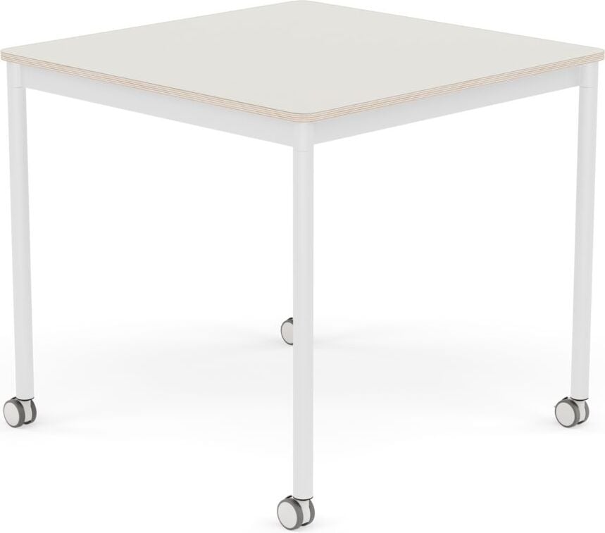 Base Tisch mit Rollen 80 cm quadratisch weiß Nanolaminat weiße Beine