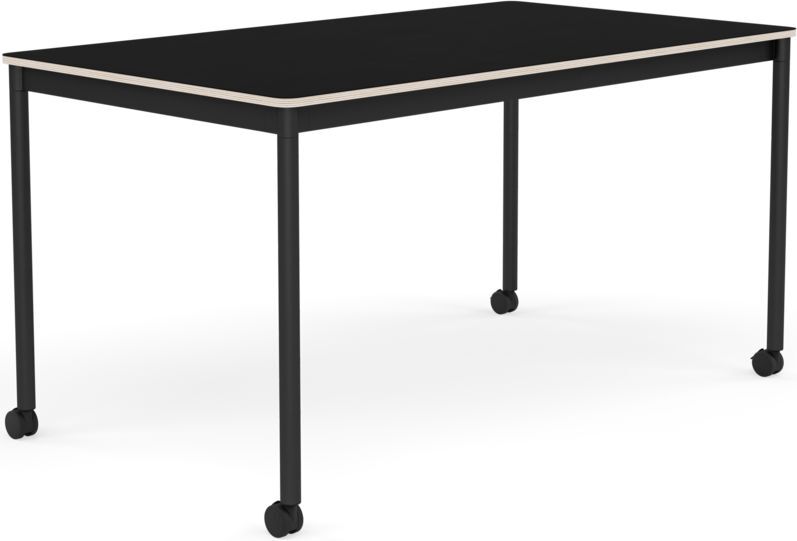 Base Tisch mit Rollen 80 x 140 cm schwarz laminiert schwarze Beine