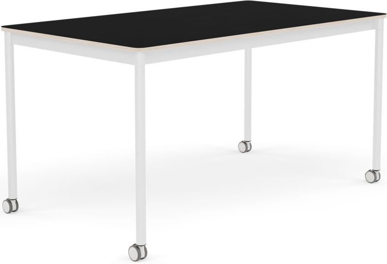 Base Tisch mit Rollen 80 x 140 cm schwarz laminiert weiße Beine