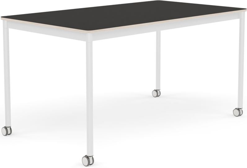 Base Tisch mit Rollen 80 x 140 cm schwarz Linoleum weiße Beine