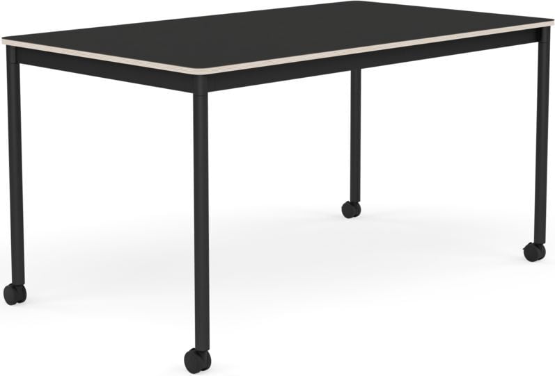 Base Tisch mit Rollen 80 x 140 cm schwarz Nanolaminat schwarze Beine