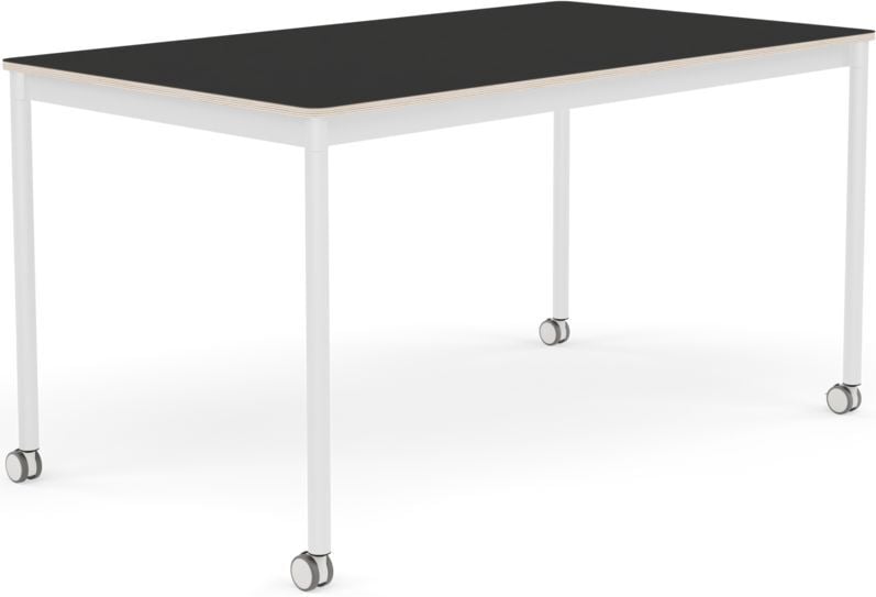 Base Tisch mit Rollen 80 x 140 cm schwarz Nanolaminat weiße Beine