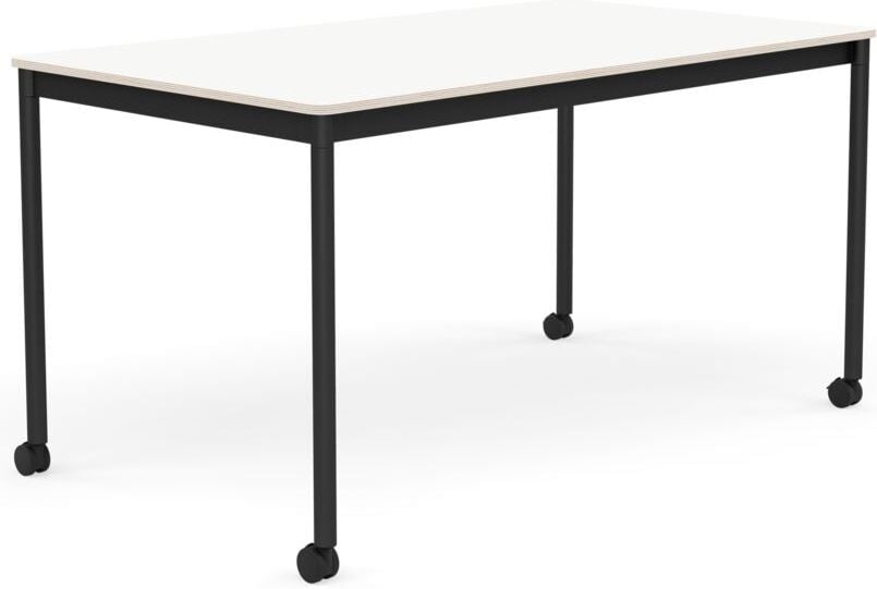 Base Tisch mit Rollen 80 x 140 cm weiß laminiert schwarze Beine