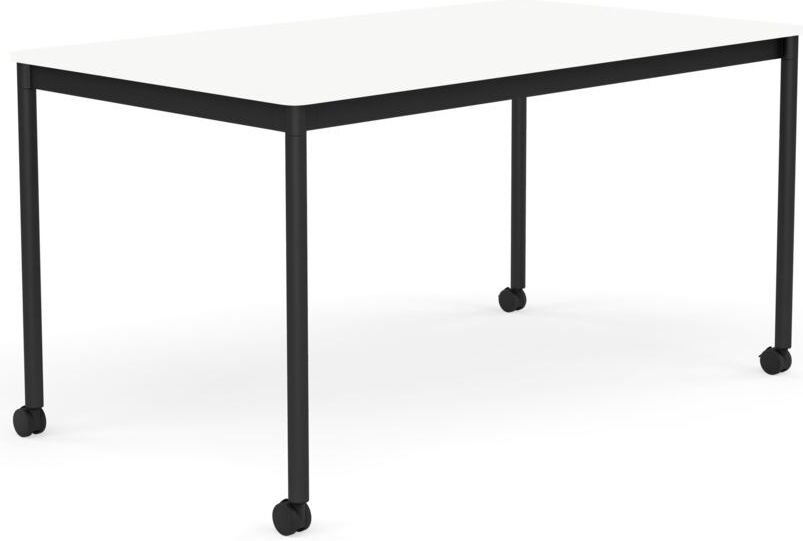 Base Tisch mit Rollen 80 x 140 cm weiß laminiertes ABS schwarze Beine