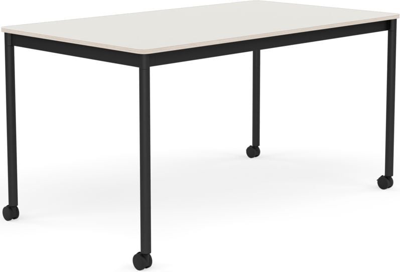 Base Tisch mit Rollen 80 x 140 cm weiß Nanolaminat schwarze Beine