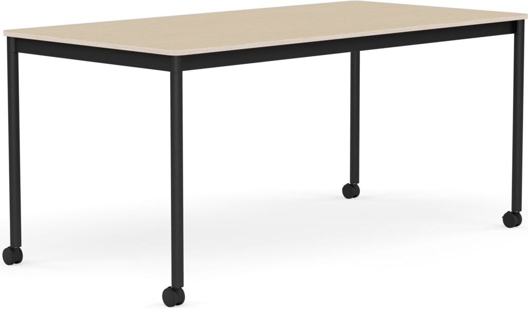Base Tisch mit Rollen 80 x 160 cm lackiertes Eichenfurnier schwarze Beine