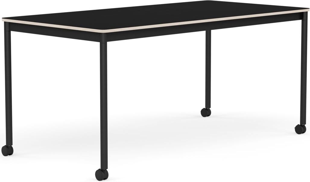Base Tisch mit Rollen 80 x 160 cm schwarz laminiert schwarze Beine