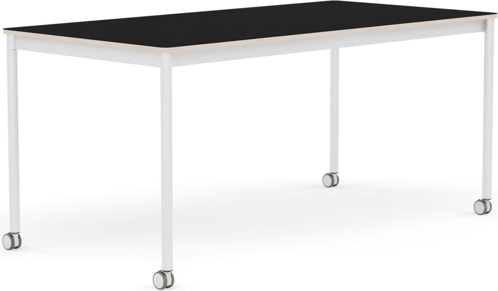 Base Tisch mit Rollen 80 x 160 cm schwarz laminiert weiße Beine