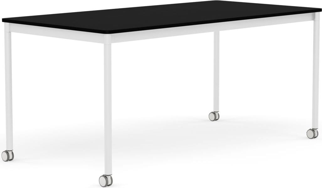 Base Tisch mit Rollen 80 x 160 cm schwarz laminiertes ABS weiße Beine