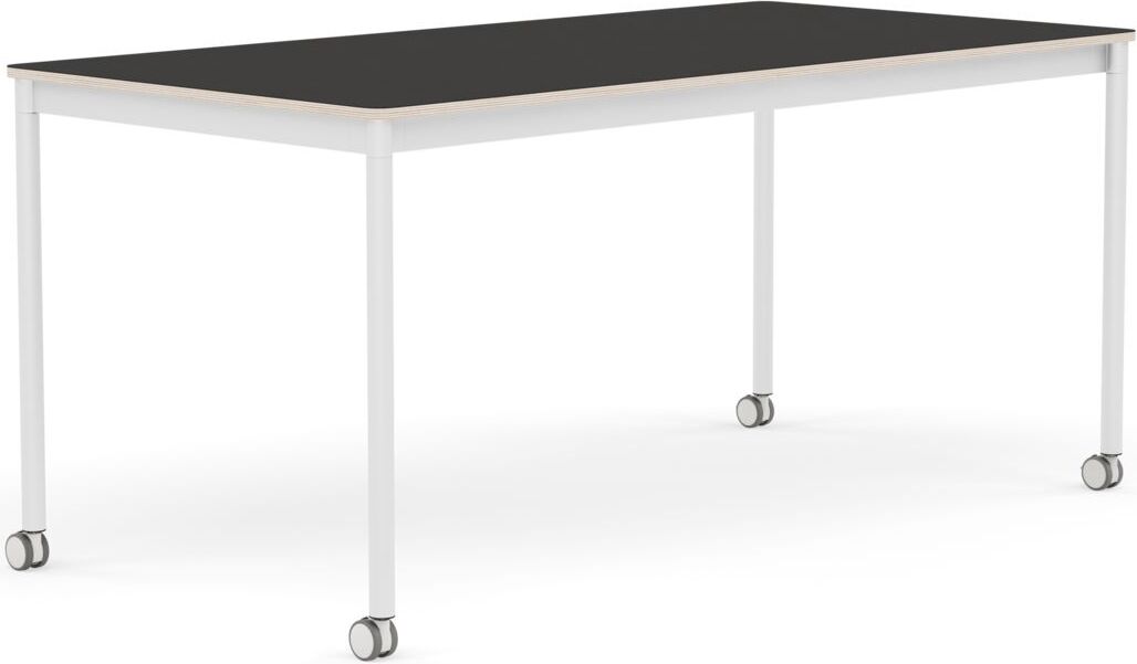 Base Tisch mit Rollen 80 x 160 cm schwarz Linoleum weiße Beine