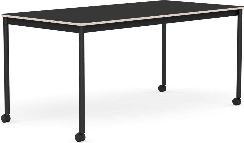 Base Tisch mit Rollen 80 x 160 cm schwarz Nanolaminat schwarze Beine
