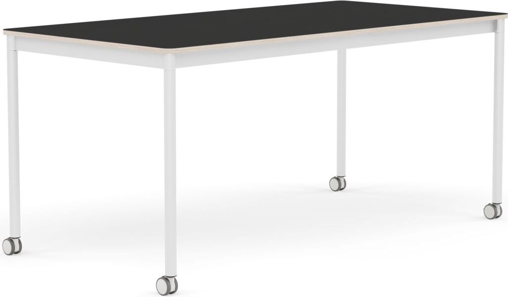 Base Tisch mit Rollen 80 x 160 cm schwarz Nanolaminat weiße Beine