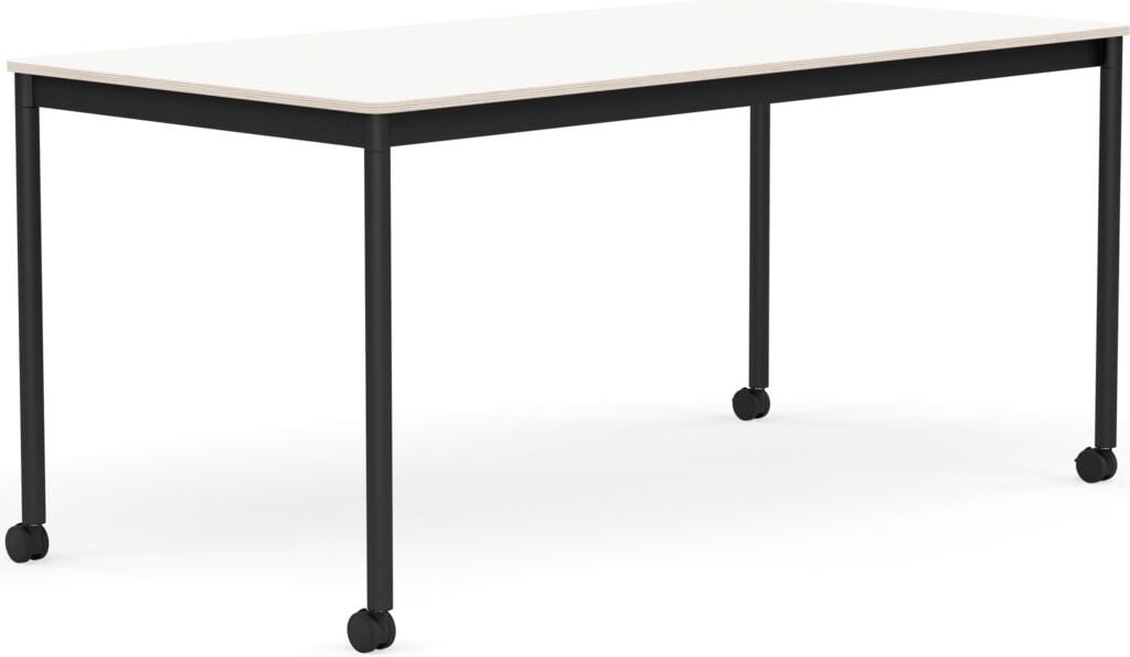 Base Tisch mit Rollen 80 x 160 cm weiß laminiert schwarze Beine