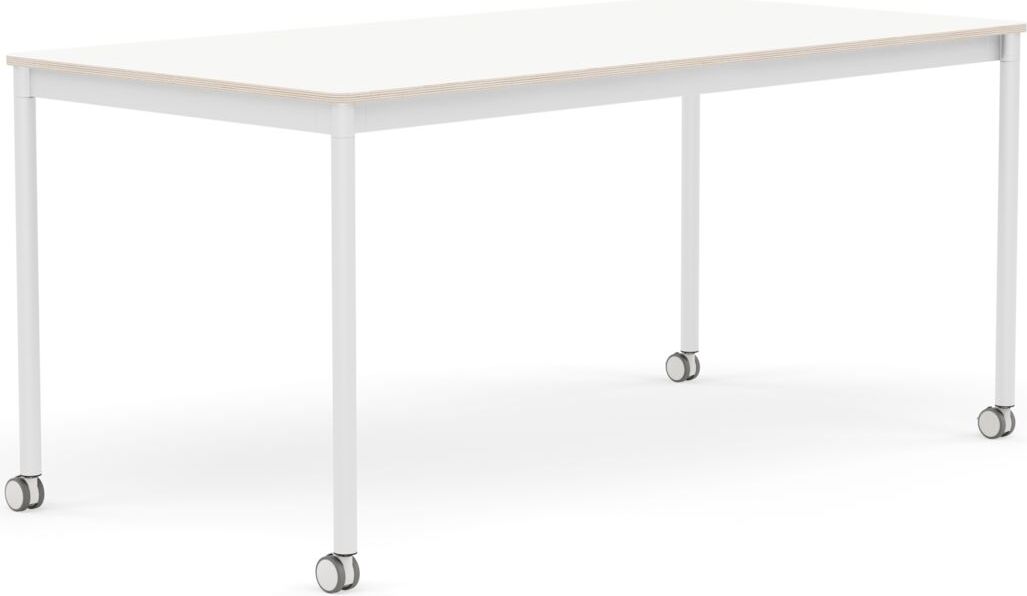 Base Tisch mit Rollen 80 x 160 cm weiß laminiert weiße Beine