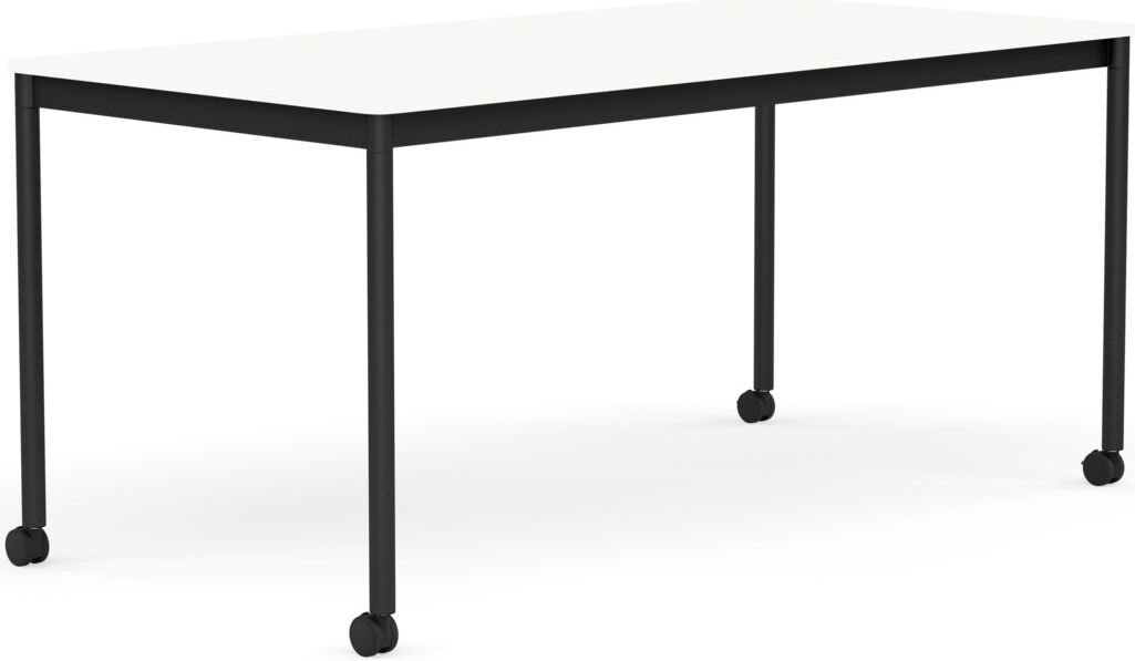 Base Tisch mit Rollen 80 x 160 cm weiß laminiertes ABS schwarze Beine